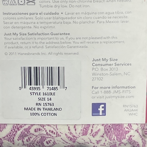 JMS Just My Size Lace Effects Cotton Briefs Plus Sz 14 Underwear Panties 5 Pairs - Picture 16 of 16